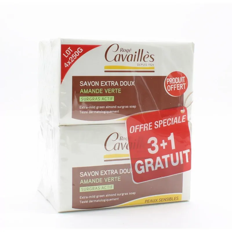 Rogé Cavaillès Savon Extra-doux Amande Verte 4X250g - Univers Pharmacie