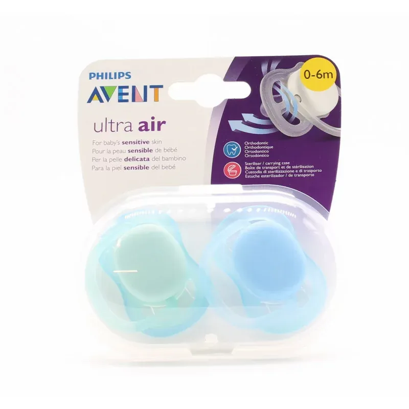 Philips Avent Ultra Air Sucette 0-6m Bleu X2 - Univers Pharmacie