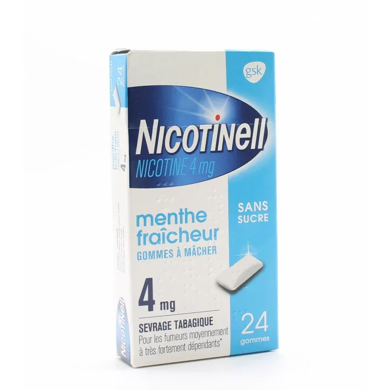 Nicotinell Menthe Fraîcheur 4mg sans sucre 24 gommes - Univers Pharmacie Nicotinell Menthe Fraîcheur 4mg sans sucre 24 gommes - Univers Pharmacie