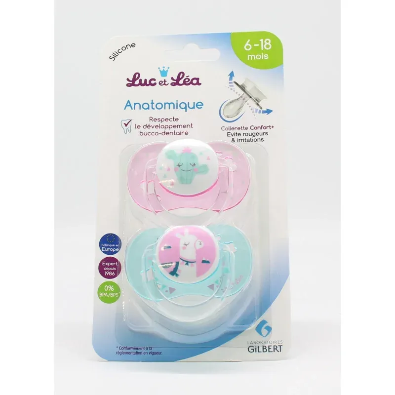 Luc et Léa Sucette Anatomique 6-18 mois Cactus Lama X2 - Univers Pharmacie