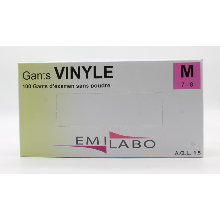 Emilabo Gants Vinyle sans Poudre Taille M X100 - Univers Pharmacie