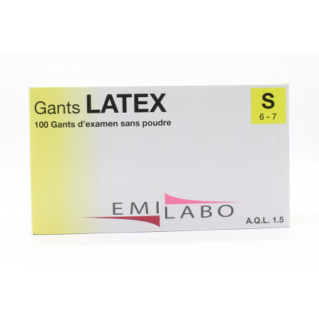 Emilabo Gant Latex sans poudre Taille S X100 - Univers Pharmacie