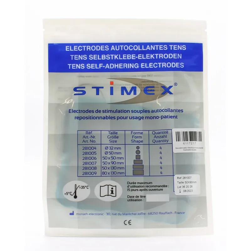 Stimex Électrodes Autocollantes Tens 50X90mm X4 - Univers Pharmacie