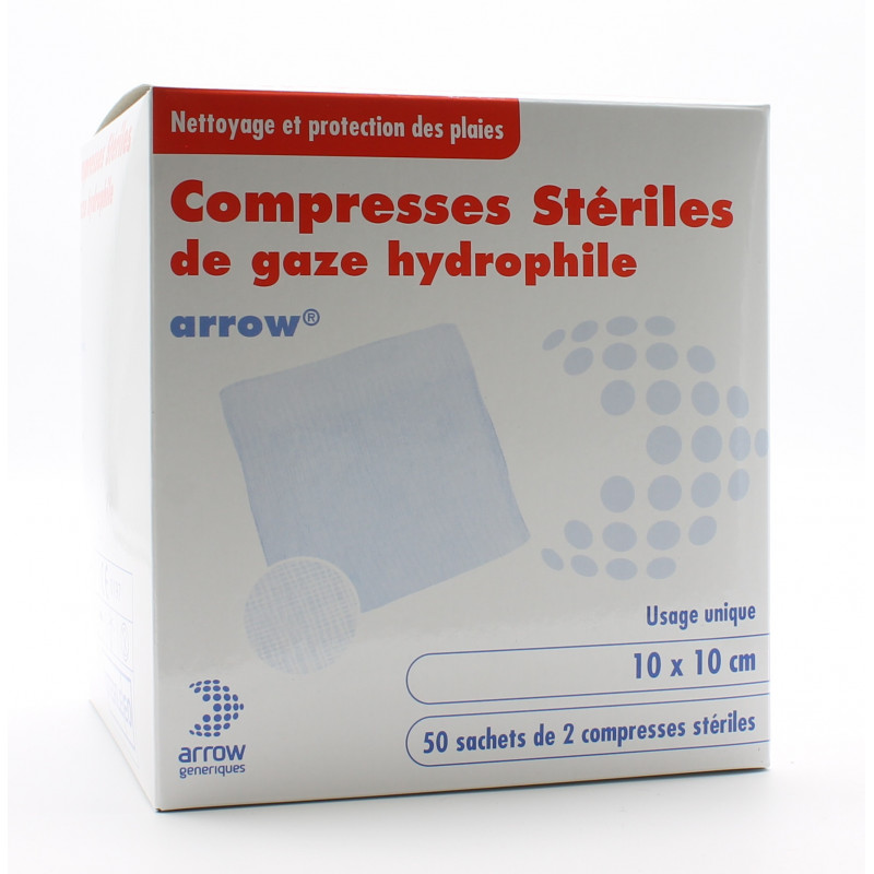 Arrow Compresses Stériles de Gaze Hydrophile 10X10cm 50 sachets - Univers Pharmacie