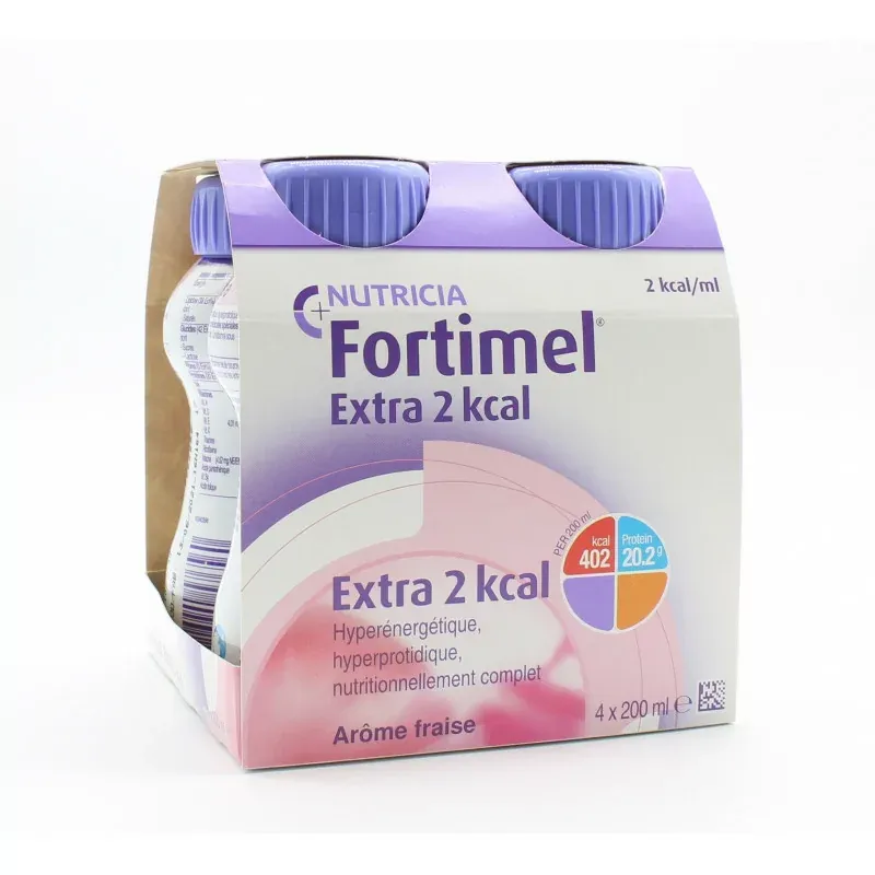 Nutricia Fortimel Extra 2kcal Arôme Fraise 4X200ml Nutricia Fortimel Extra 2kcal Arôme Fraise 4X200ml