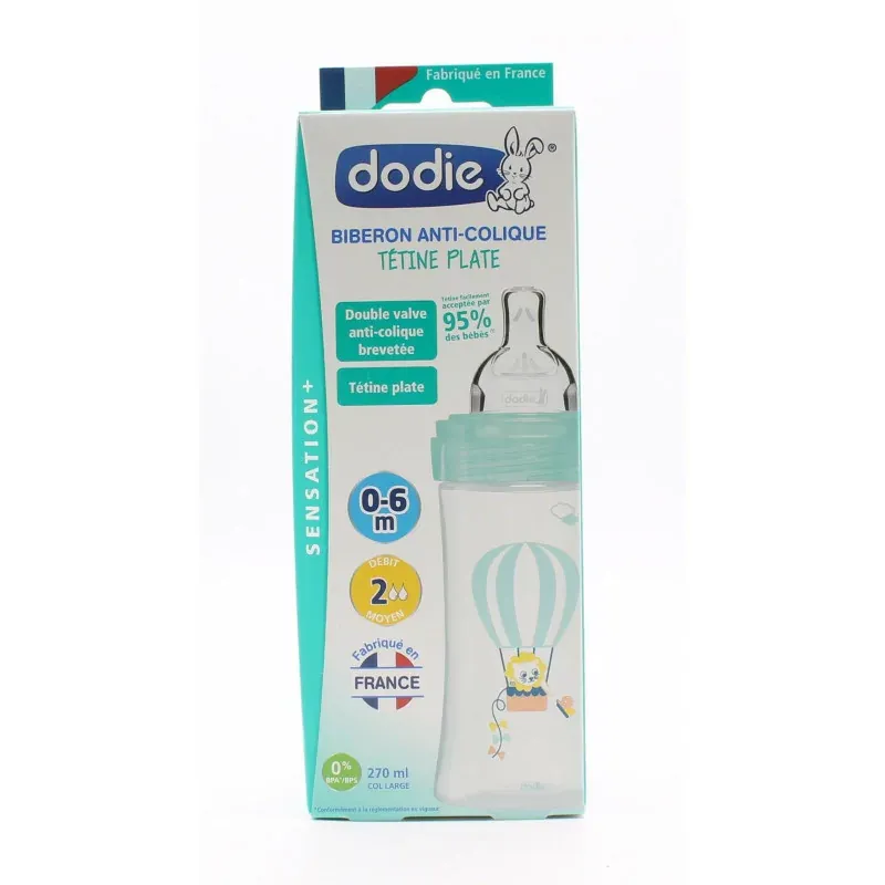 Dodie Biberon Anti-Colique Tétine Plate 0-6mois Mongolfière 270ml - Univers Pharmacie