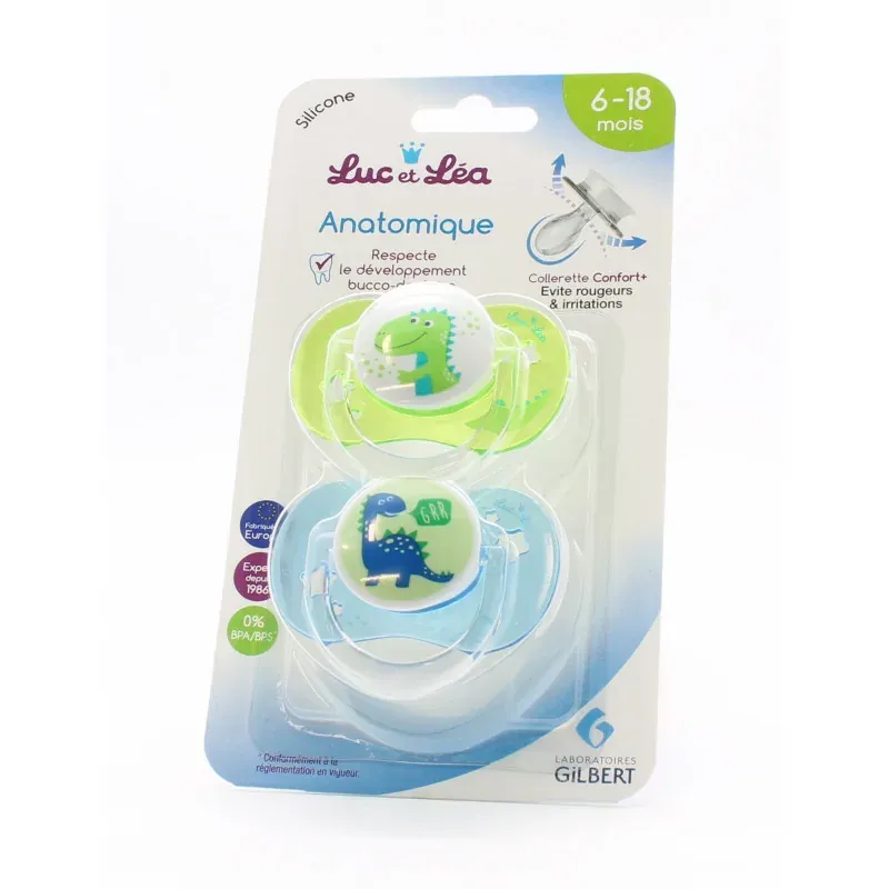 Luc et Léa Sucette Anatomique 6-18 mois Dinosaures X2 - Univers Pharmacie
