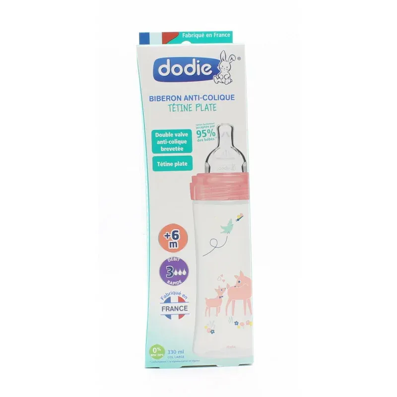 Dodie Biberon Anti-Colique Tétine Plate +6mois Biche 330ml - Univers Pharmacie