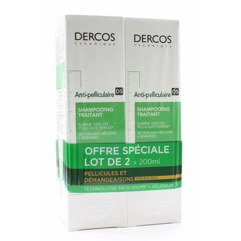 Dercos Anti-pelliculaire DS Shampooing Traitant Cheveux Secs 2X200ml