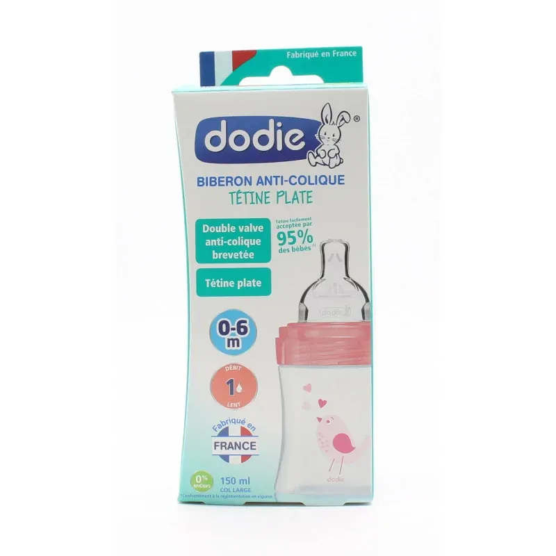 Dodie Biberon Anti-Colique Tétine Plate 0-6mois Oiseau 150ml - Univers Pharmacie