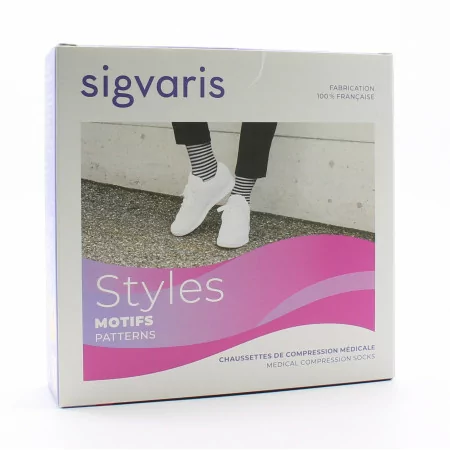 Sigvaris Styles Motifs Marinière Femme Chaussettes Marine/Noir LL - Univers Pharmacie