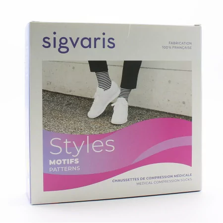 Sigvaris Styles Motifs Marinière Femme Chaussettes Marine/Noir MN - Univers Pharmacie