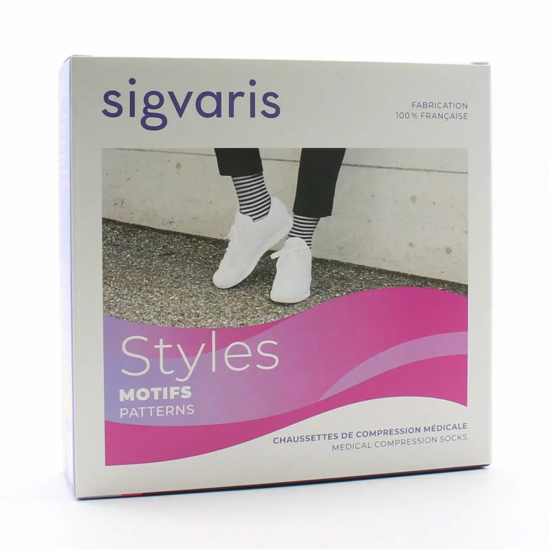 Sigvaris Styles Motifs Marinière Femme Chaussettes Marine/Noir SL - Univers Pharmacie