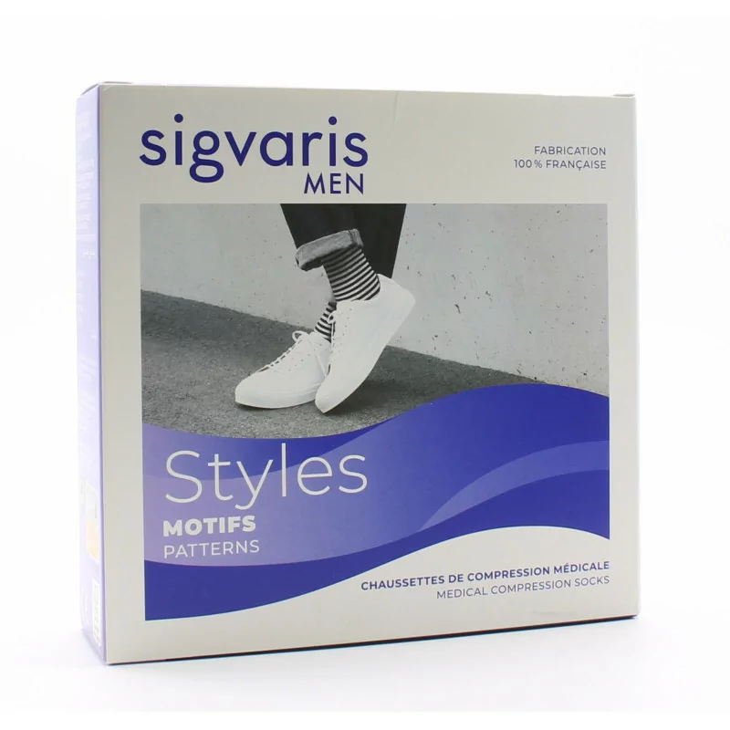 Sigvaris Styles Motifs Marinière Homme Chaussettes Marine/Noir LL - Univers Pharmacie