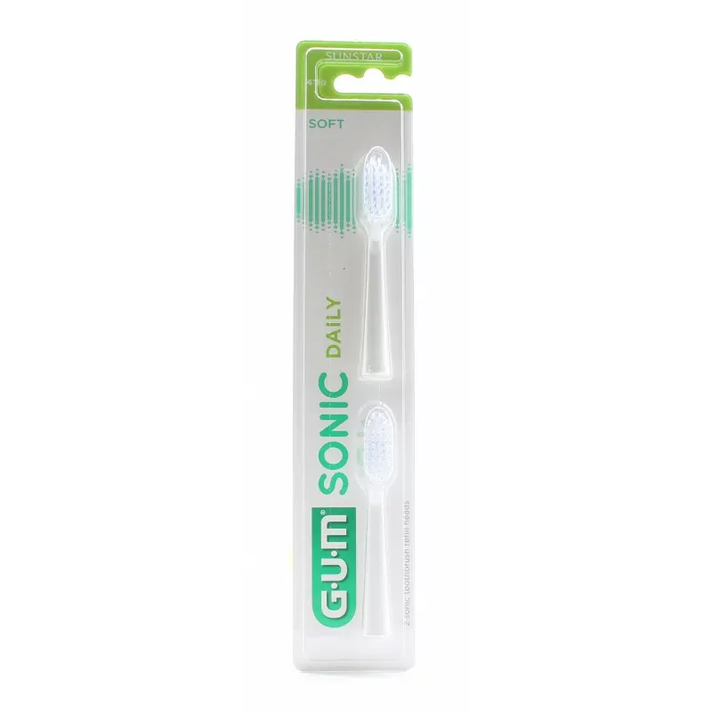 GUM Sonic Daily Têtes de Brosse Soft 4110 Blanc X2 - Univers Pharmacie