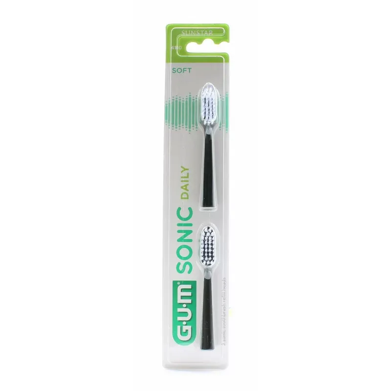 GUM Sonic Daily Têtes de Brosse Soft 4110 Noir X2 - Univers Pharmacie