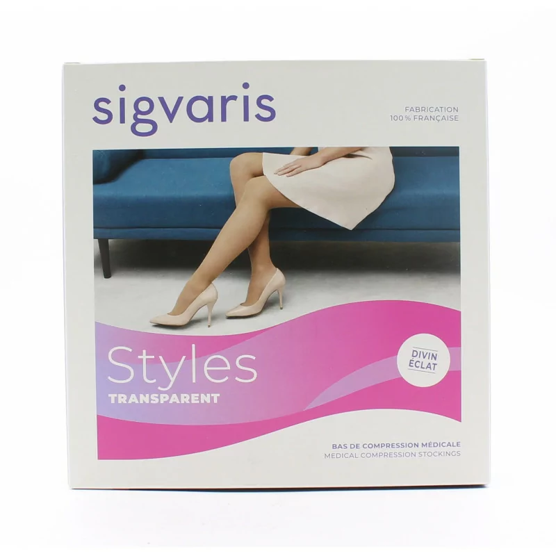 Sigvaris Styles Transparent Divin Éclat Classe 2 Bas Auto-fixants 140 Beige Taille L Normal