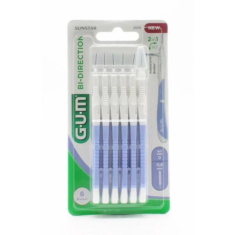 GUM Bi-direction ISO 0 0,6mm 6 brossettes - Univers Pharmacie