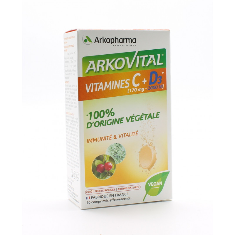 Arkopharma Arkovital Vitamine C + D3 [170mg - 2000Ul] 20 comprimés effervescents - Univers Pharmacie