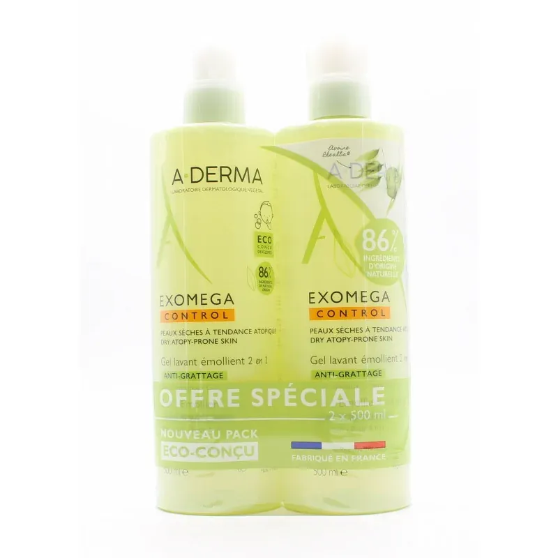 ADerma Exomega Control Gel Lavant Émollient 2X500ml - Univers Pharmacie