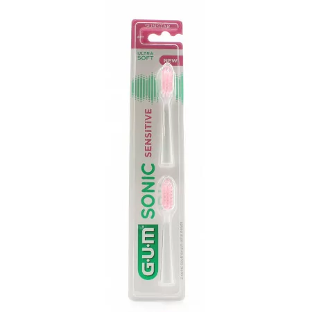 GUM Sonic Sensitive Têtes de Brosse Ultra Soft 4111 Blanc X2 - Univers Pharmacie