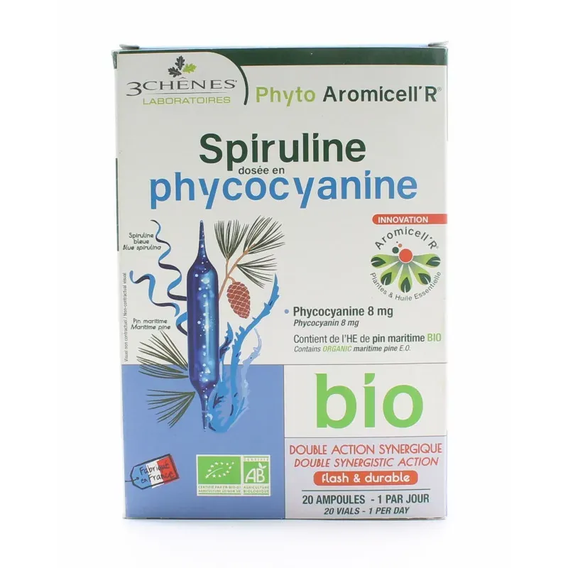 Phyto Aromicell'R Spiruline dosée en Phycocyanine Bio 20 ampoules - Univers Pharmacie