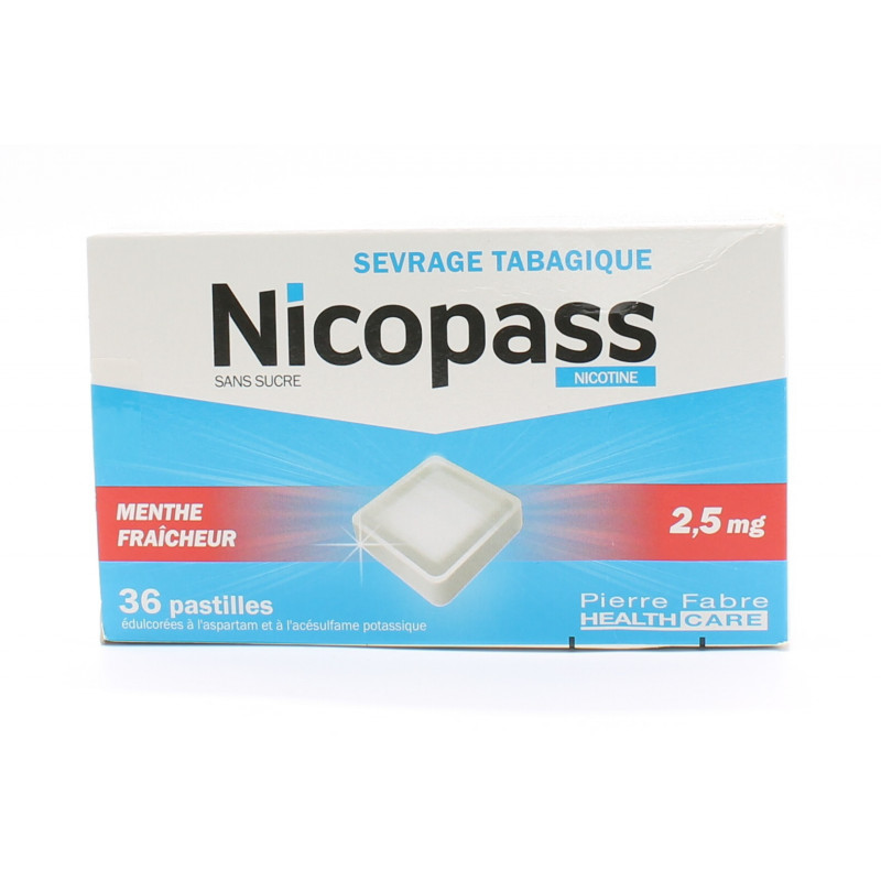 Nicopass 2,5mg Menthe Fraîcheur 36 pastilles - Univers Pharmacie