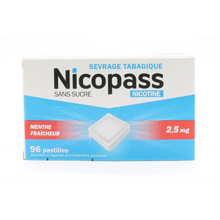 Nicopass 2,5mg Menthe Fraîcheur 96 pastilles - Univers Pharmacie