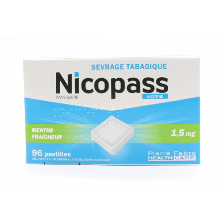 Nicopass 1,5mg Menthe Fraîcheur 96 pastilles - Univers Pharmacie