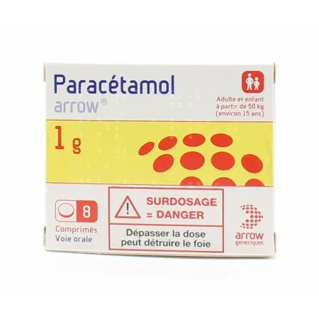 Paracétamol Arrow 1g 8 comprimés - Univers Pharmacie