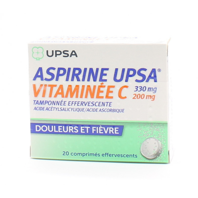 Aspirine UPSA Vitamine C 330mg/200mg 20 comprimés effervescents - Univers Pharmacie