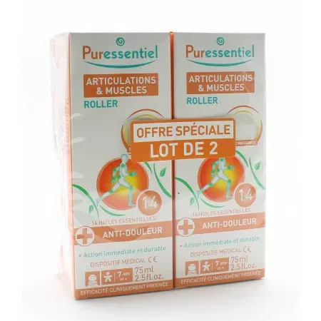 Puressentiel Roller Articulations & Muscles 14 Huiles Essentielles 2X75ml - Univers Pharmacie