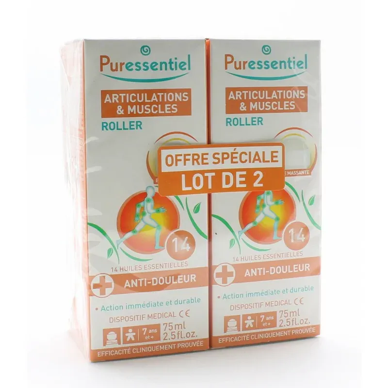 Puressentiel Roller Articulations & Muscles 14 Huiles Essentielles 2X75ml - Univers Pharmacie