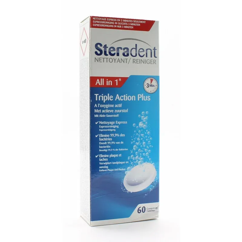 Steradent Comprimés Triple Action Plus X60 - Univers Pharmacie