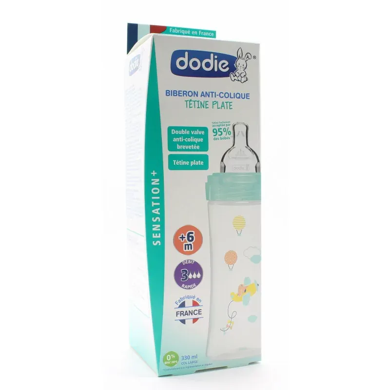 Dodie Sensation + Biberon Anti-Colique Tétine Plate +6mois Air 330ml - Univers Pharmacie