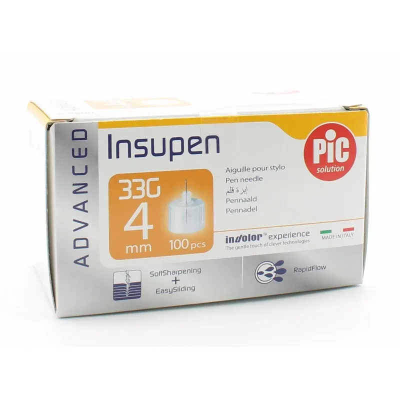 PIC Solution Insupen Advanced Aiguilles pour Stylo 33G 4mm X100 - Univers Pharmacie
