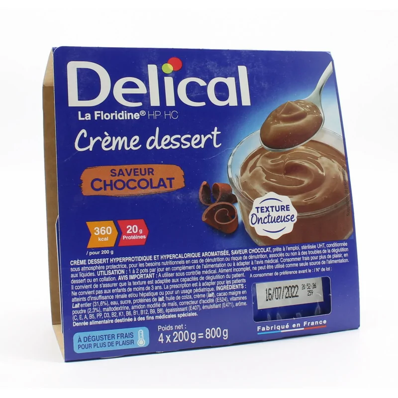 Delical Crème Dessert HP HC La Floridine Saveur Chocolat X4 200g - Univers Pharmacie