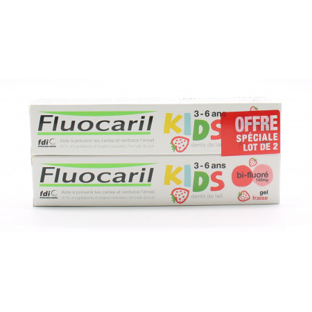 Fluocaril Kids Dentifrice 3-6 ans Gel Fraise 2X50ml - Univers Pharmacie