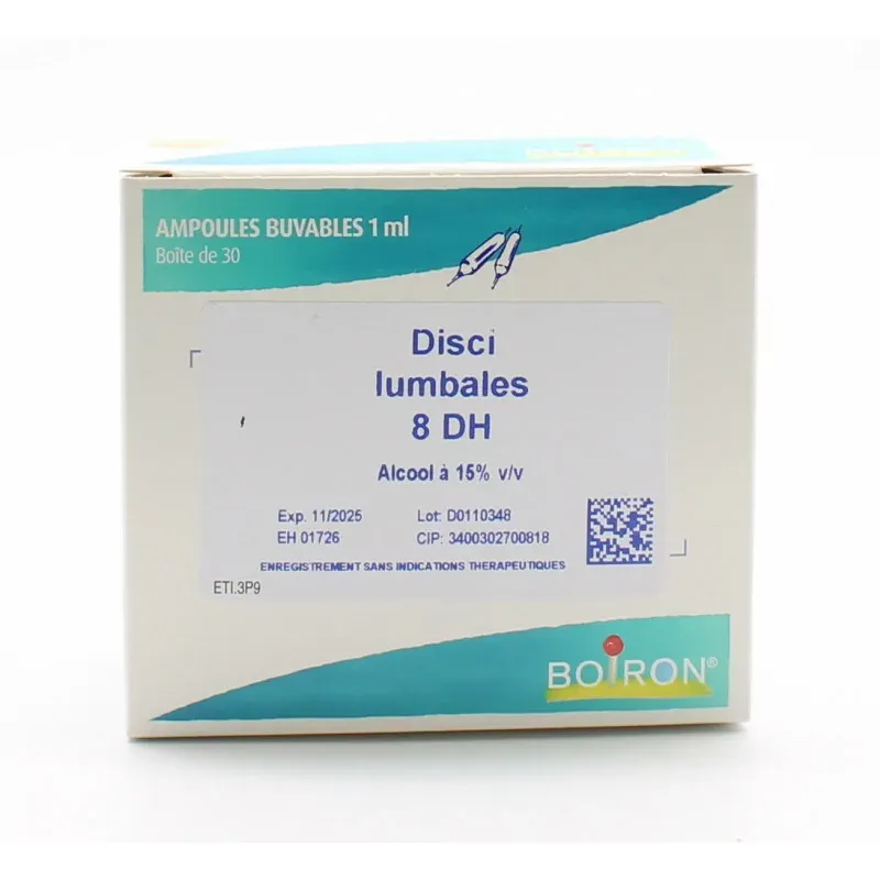 Boiron Disci Lumbales 8DH Ampoules Buvables 30X1ml - Univers Pharmacie