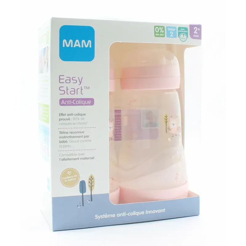 MAM Easy Start Biberon Anti-colique +2mois Blush 260ml X2 - Univers Pharmacie