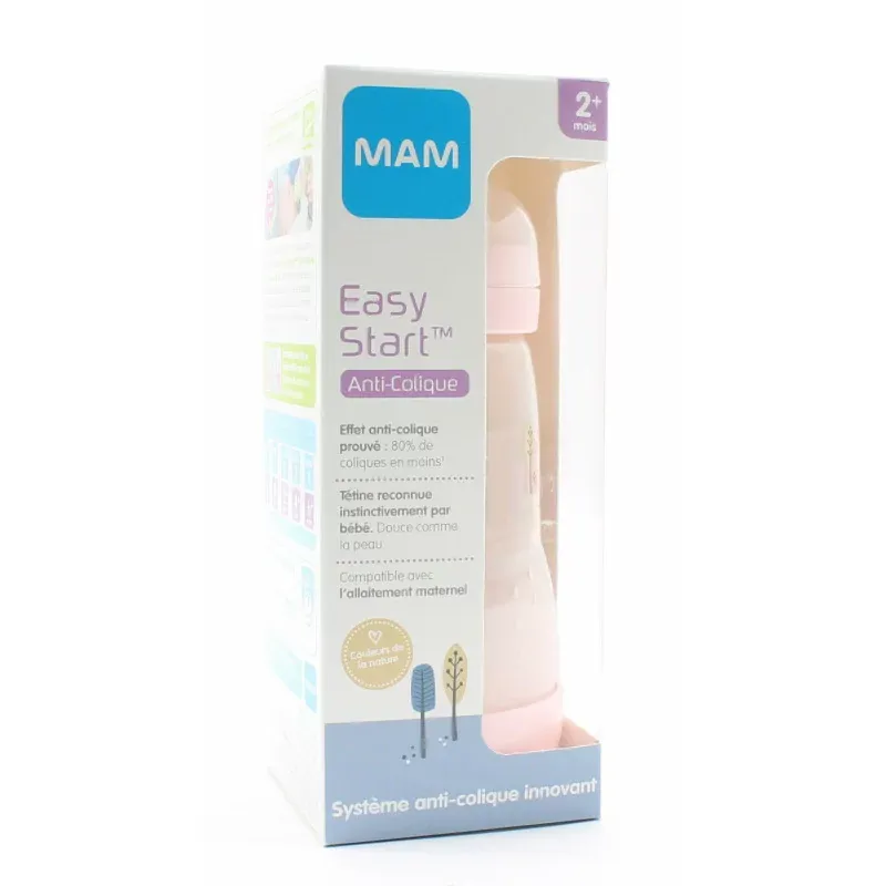MAM Easy Start +2 mois Débit 2 Biberon Anti-colique Blush 260ml - Univers Pharmacie