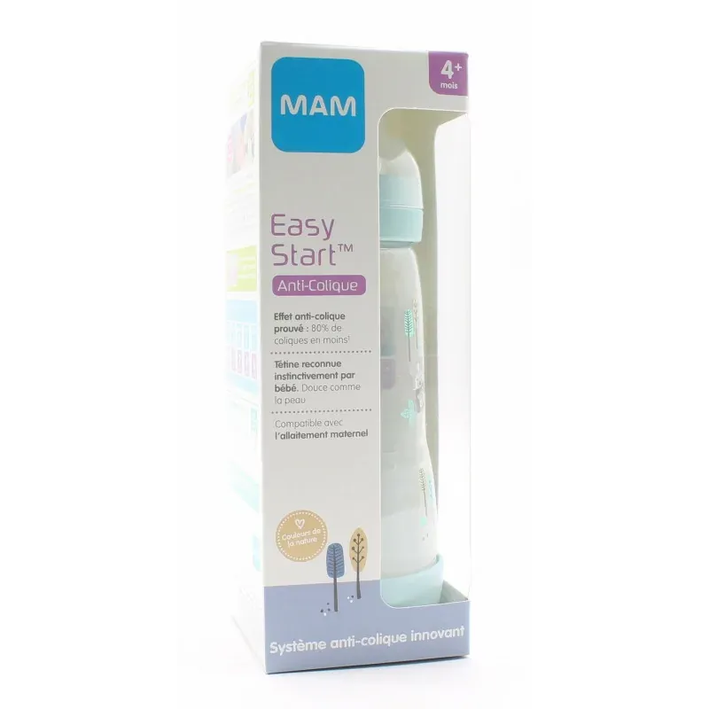 MAM Easy Start +4 mois Débit 3 Biberon Anti-colique Bleu 320ml - Univers Pharmacie