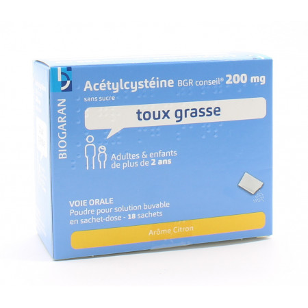 Biogaran Acétylcystéine 200mg Toux Grasse Arôme Citron 18 sachets - Univers Pharmacie