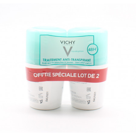 Vichy Déodorant Roll-on Traitement Anti-transpirant Anti-traces 48h 2X50ml - Univers Pharmacie