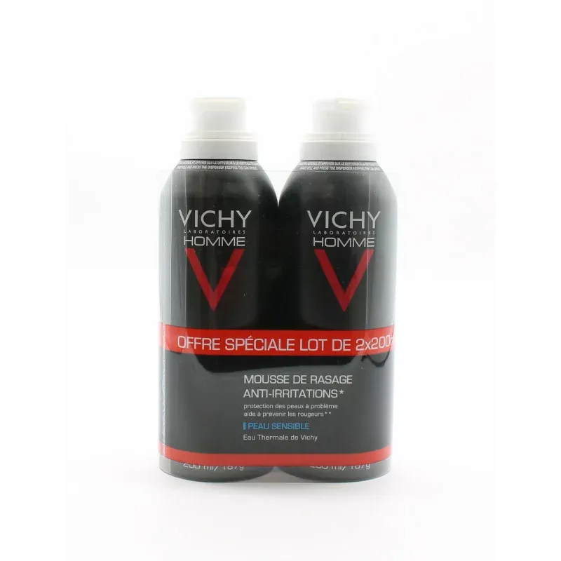 Vichy Homme Mousse de Rasage Anti-irritations 2X200ml - Univers Pharmacie