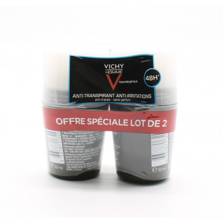 Vichy Homme Déodorant Bille Anti-transpirant 48h 2X50ml - Univers Pharmacie