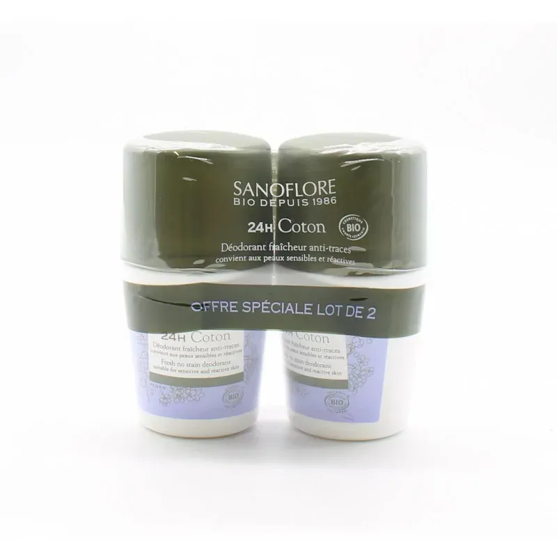 Sanoflore 24H Coton Déodorant Fraîcheur Anti-traces 2X50ml - Univers Pharmacie