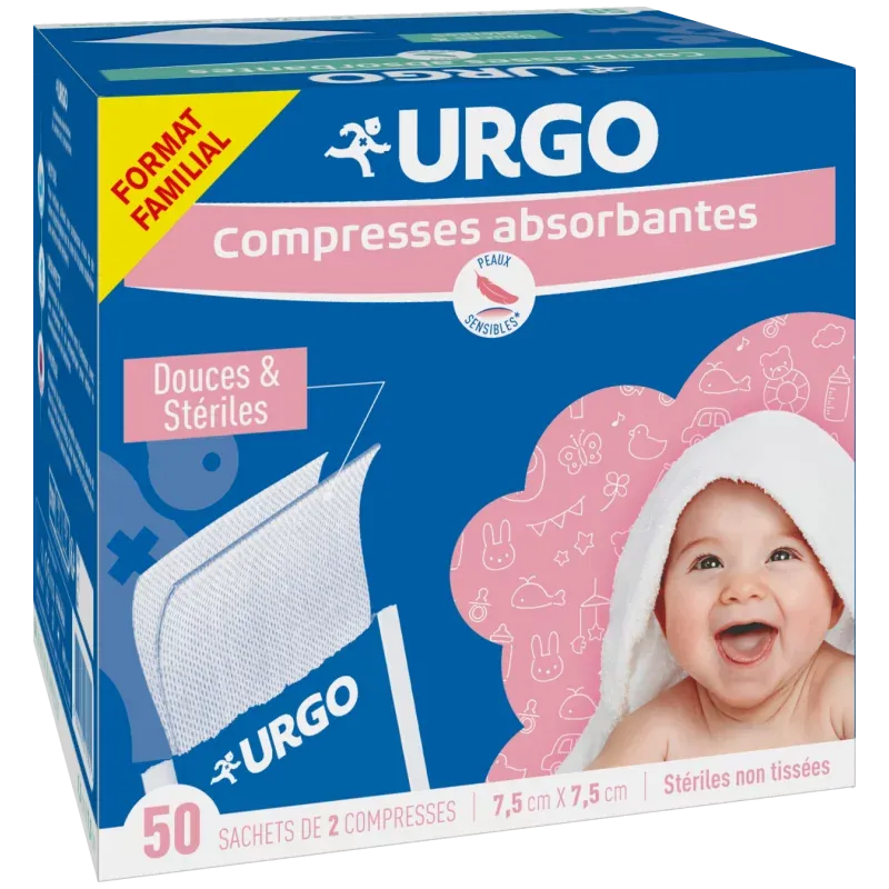 Urgo Compresses Absorbantes Non Tissées 7,5X7,5cm 50X2 - Univers Pharmacie
