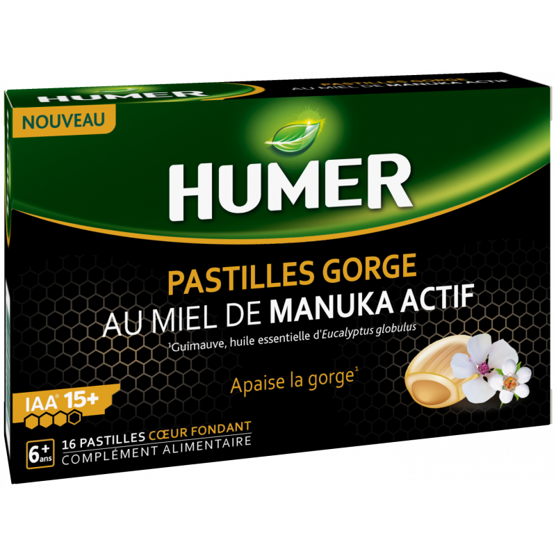 Humer Pastilles Gorge au Miel de Manuka Actif X16 - Univers Pharmacie Humer Pastilles Gorge au Miel de Manuka Actif X16 - Univers Pharmacie