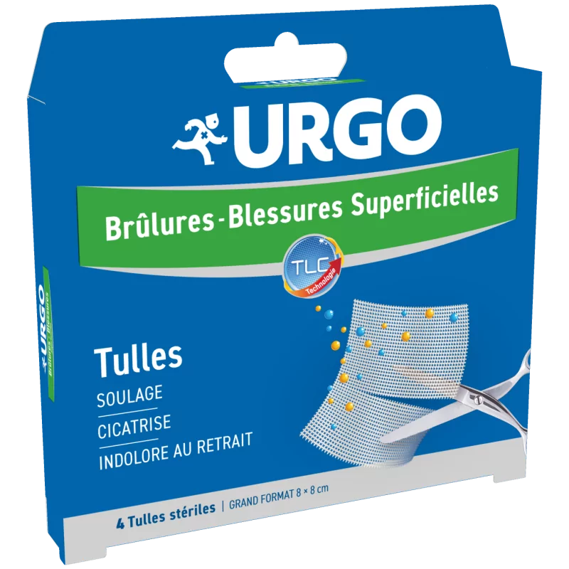 Urgo Brûlures et Blessures Superficielles 4 Tulles 8X8cm - Univers Pharmacie